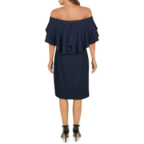 NWT Lauren Ralph Lauren Tiered Ruffle Overlay Sheath Dress - Picture 2 of 6